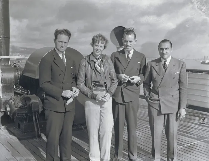 Framed Print : Amelia Earhart and Colleagues on Ocean Liner Deck Framed Print : Amelia Earhart and Colleagues on Ocean Liner Deck
