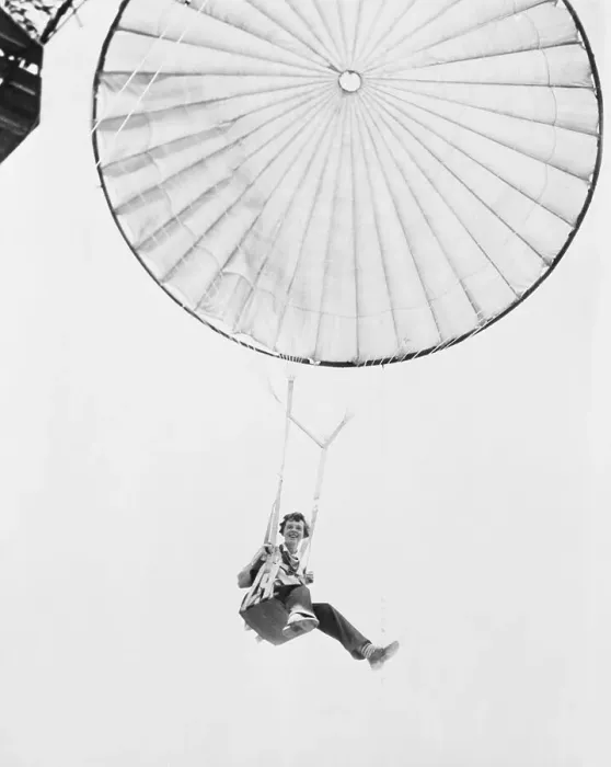 Framed Print : Amelia Earhart Descending with Parachute