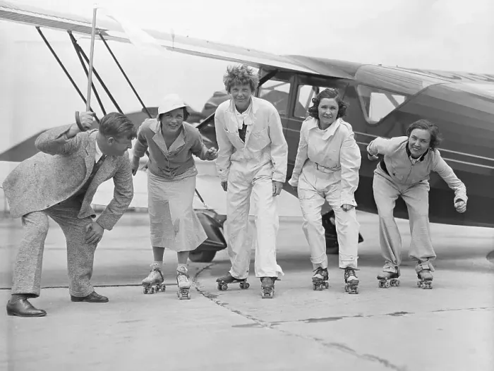 Framed Print : Amelia Earhart and Friends Roller Skating Framed Print : Amelia Earhart and Friends Roller Skating