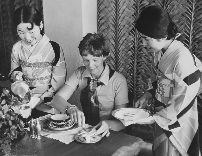 Framed Print : Amelia Earhart Having Tea Framed Print : Amelia Earhart Having Tea