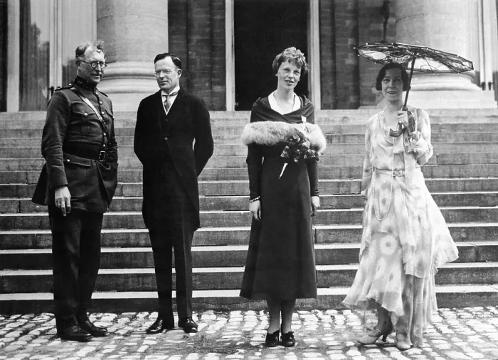 Framed Print : Amelia Earhart and Husband with Belgian Royalty Framed Print : Amelia Earhart and Husband with Belgian Royalty