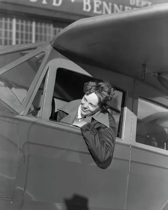 Framed Print : Amelia Earhart In Plane Cockpit Framed Print : Amelia Earhart In Plane Cockpit