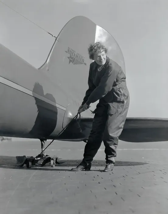 Framed Print : Amelia Earhart In Front Of Plane Propell Framed Print : Amelia Earhart In Front Of Plane Propell