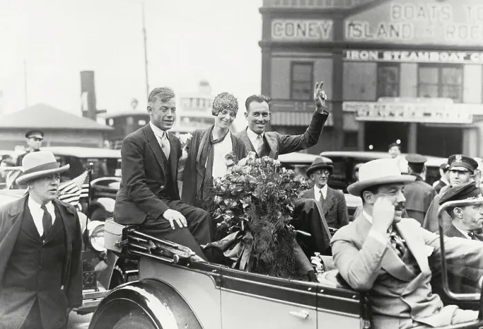 Framed Print : Amelia Earhart and Others Riding in Motorcade Framed Print : Amelia Earhart and Others Riding in Motorcade