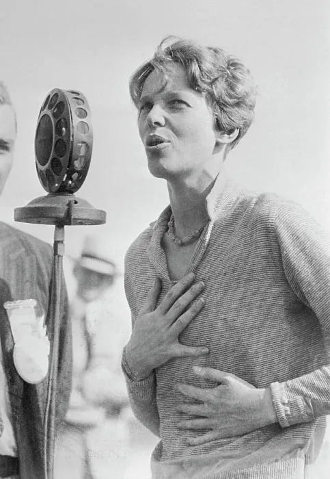 Framed Print : Amelia Earhart Speaking into Microphone Framed Print : Amelia Earhart Speaking into Microphone