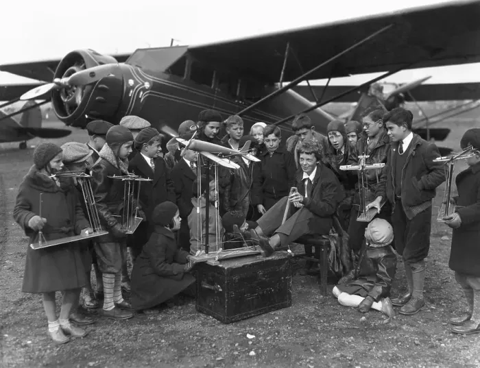 Framed Print : Amelia Earhart Teaching Students
