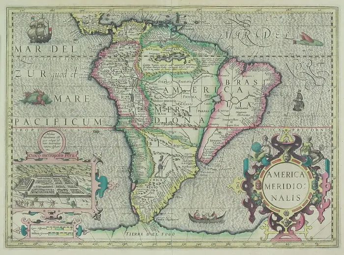 Framed Print : america meridionalis, animals, antique, archival, boat, border, cartography, cartouche Framed Print : america meridionalis, animals, antique, archival, boat, border, cartography, cartouche