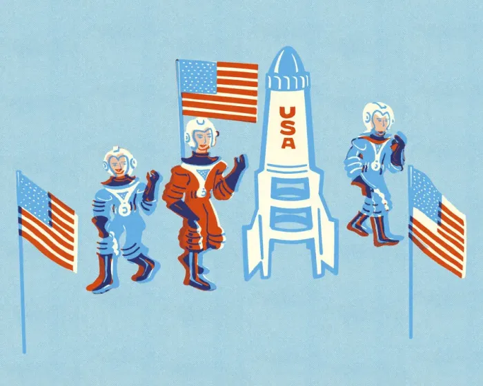 Framed Print : American Astronauts and Spaceship