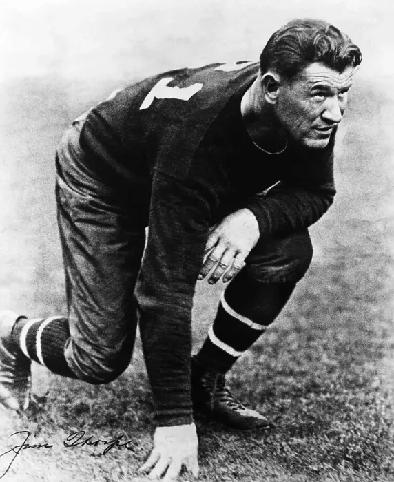 Framed Print : American Athlete Jim Thorpe Crouching Framed Print : American Athlete Jim Thorpe Crouching