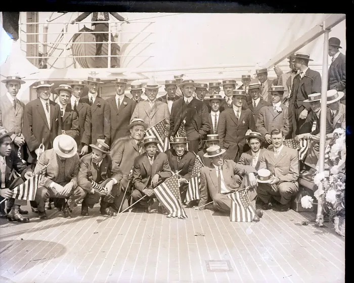 Framed Print : American Athletes on Ship Framed Print : American Athletes on Ship