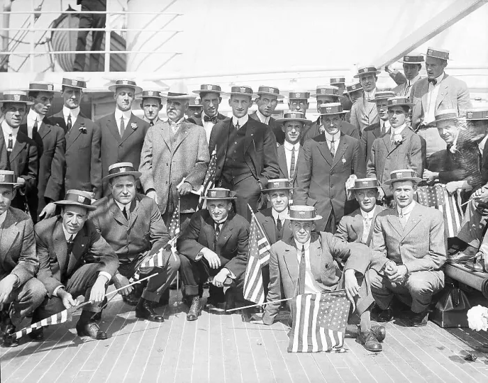 Framed Print : American Athletes on Ship Framed Print : American Athletes on Ship