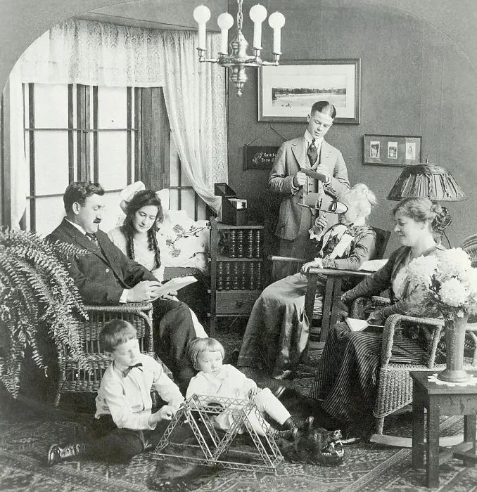Framed Print : American Family Together in Living Room Framed Print : American Family Together in Living Room