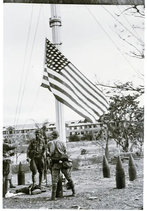 Framed Print : American Flag Lowered By Japanese After US Surrender Framed Print : American Flag Lowered By Japanese After US Surrender