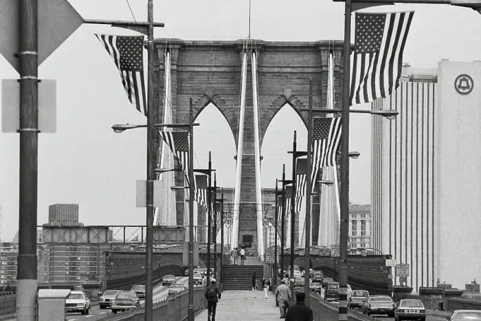 Framed Print : American Flags Hanging From Brooklyn Bridge Framed Print : American Flags Hanging From Brooklyn Bridge