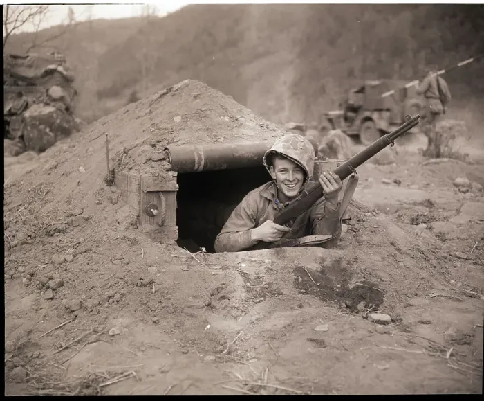 Framed Print : American GI in Foxhole Framed Print : American GI in Foxhole