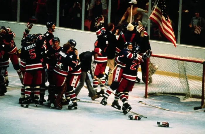 Framed Print : American Ice Hockey Team Celebrating After Win Framed Print : American Ice Hockey Team Celebrating After Win