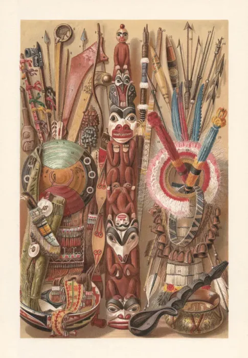 Framed Print : American Indian culture objects, chromolithograph, published in 1897 Framed Print : American Indian culture objects, chromolithograph, published in 1897