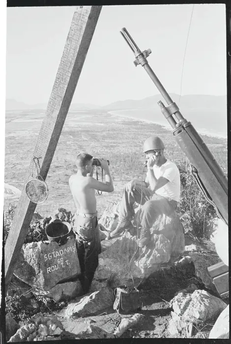 Framed Print : American Marines Canvassing Area with Binoculars