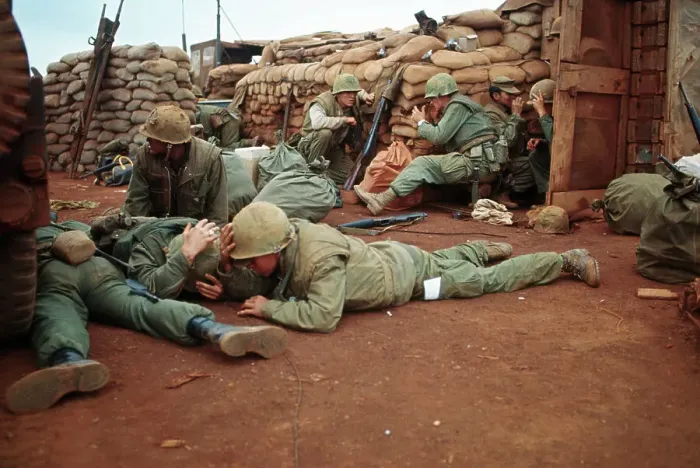 Framed Print : American Marines Take Cover During Vietnam War Framed Print : American Marines Take Cover During Vietnam War