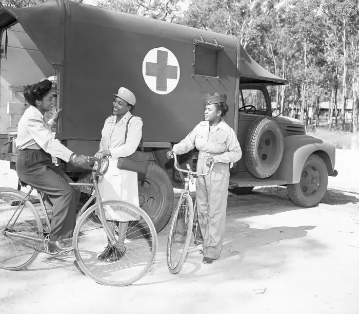 Framed Print : American Military Nurses Stand by Ambulance Framed Print : American Military Nurses Stand by Ambulance