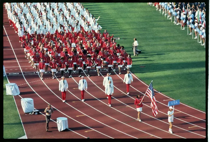 Framed Print : American Olympic Athletes Marching on Field Framed Print : American Olympic Athletes Marching on Field