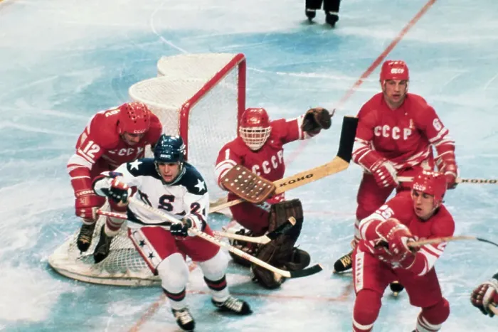 Framed Print : American Olympic Hockey Players in Action