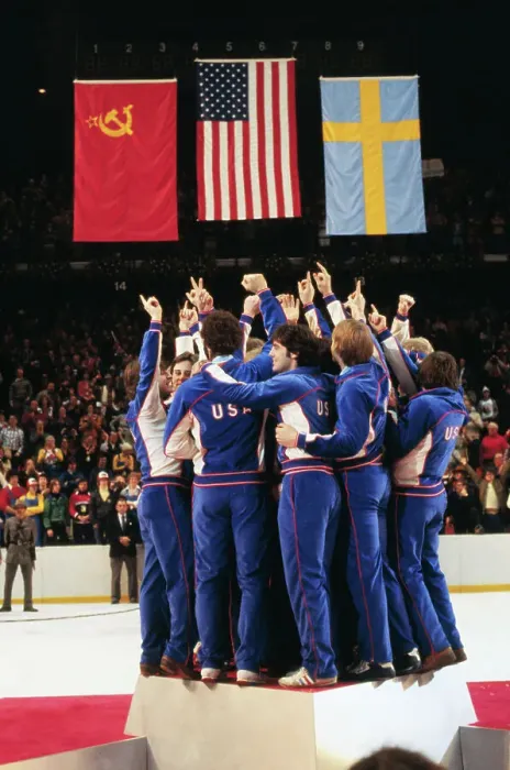 Framed Print : American Olympic Hockey Teams Posing After Winning the Gold Framed Print : American Olympic Hockey Teams Posing After Winning the Gold