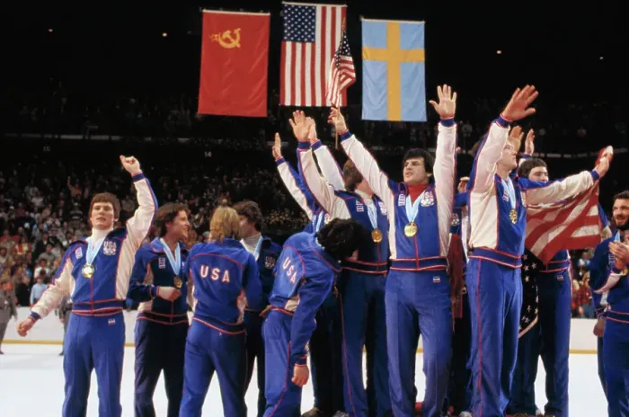 Framed Print : American Olympic Hockey Teams Posing After Winning the Gold Framed Print : American Olympic Hockey Teams Posing After Winning the Gold