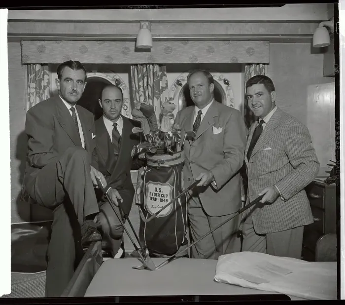 Framed Print : American Ryder Cup Team Posing Around Golf Bag