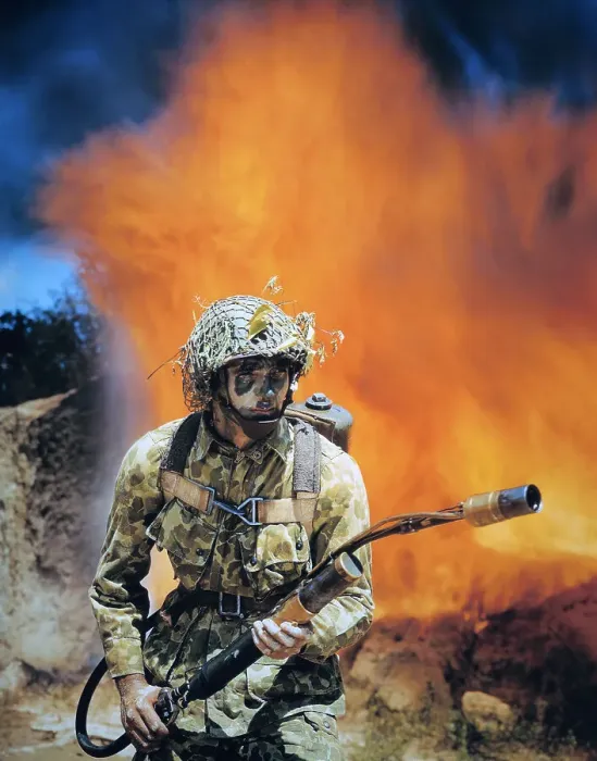 Framed Print : American Soldier Carrying a Flame Thrower Framed Print : American Soldier Carrying a Flame Thrower