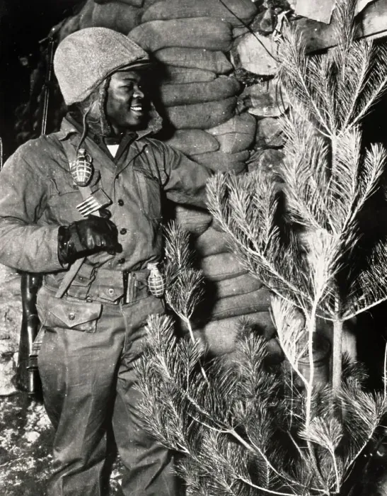 Framed Print : American Soldier With Christmas Tree Framed Print : American Soldier With Christmas Tree