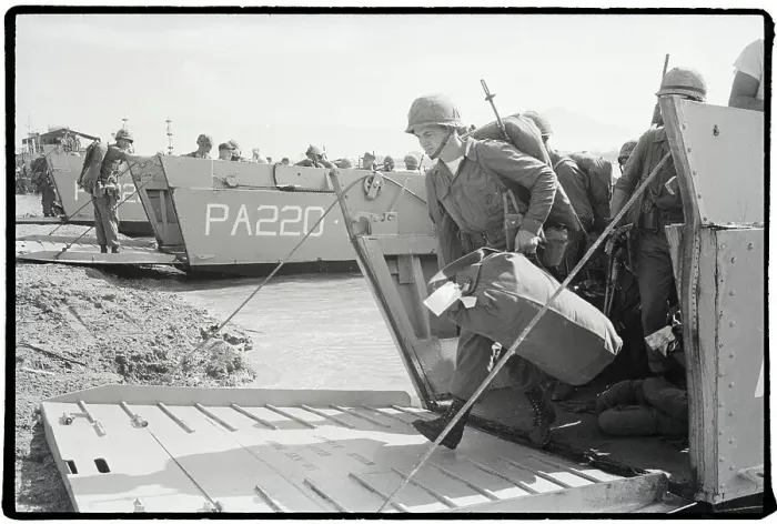 Framed Print : American Soldier Disembarking On Beach Framed Print : American Soldier Disembarking On Beach