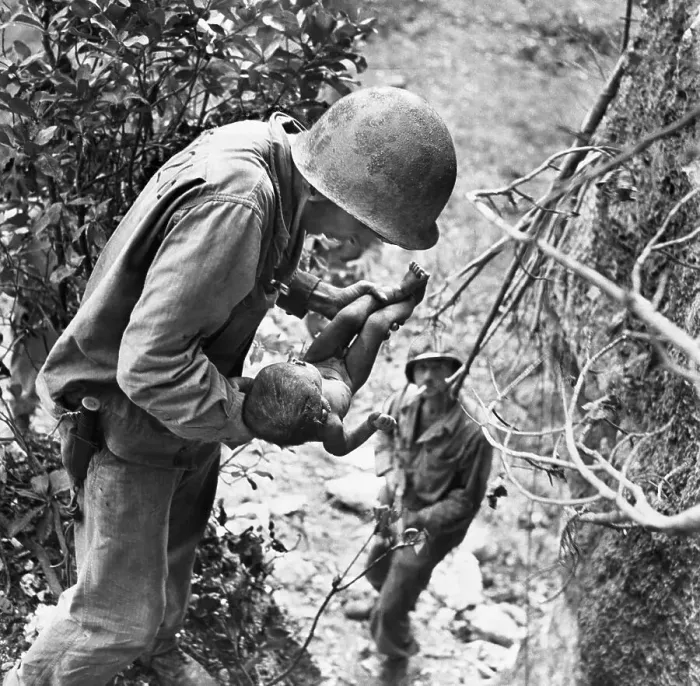Framed Print : American Soldier Holding Japanese Infant Framed Print : American Soldier Holding Japanese Infant