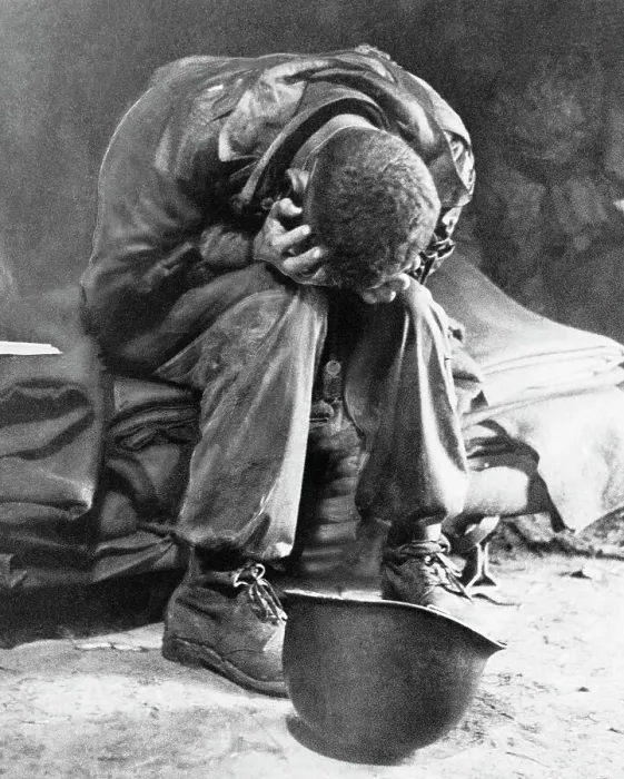 Framed Print : American Soldier Weeping After Battle Framed Print : American Soldier Weeping After Battle