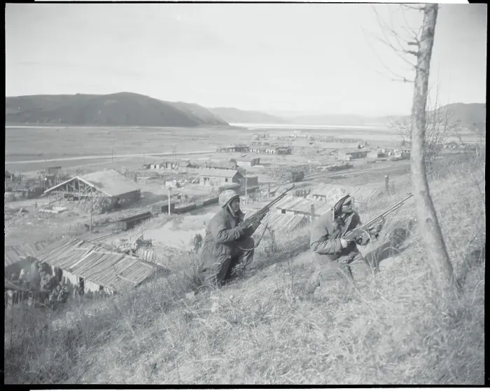 Framed Print : American Soldiers as Canvassing for Snipers on Hillside Framed Print : American Soldiers as Canvassing for Snipers on Hillside