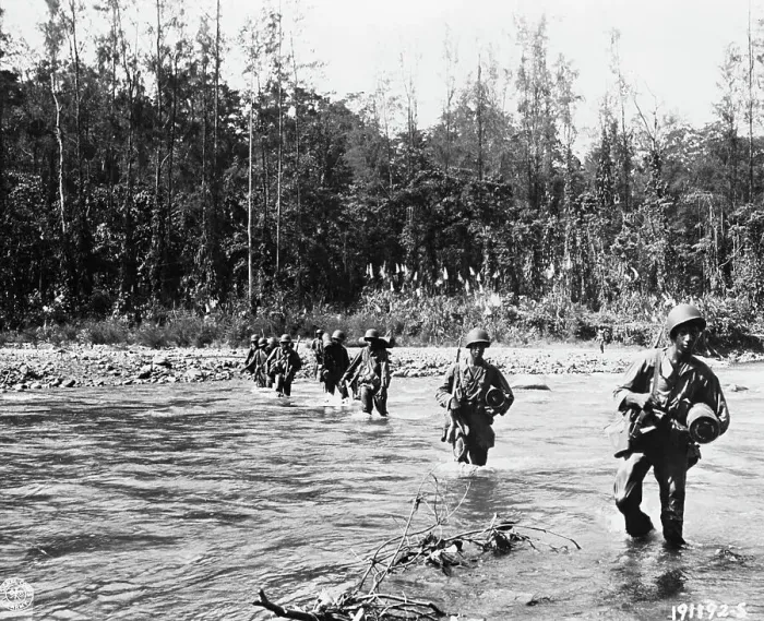 Framed Print : American Soldiers Crossing a River Framed Print : American Soldiers Crossing a River
