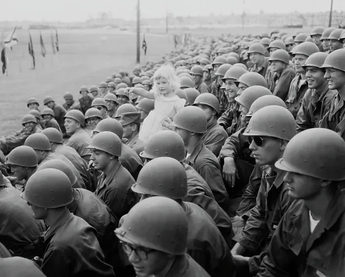 Framed Print : American Soldiers Holding Little Girl During Military Parade Framed Print : American Soldiers Holding Little Girl During Military Parade