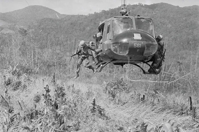 Framed Print : American Soldiers Jumping from Helicopter in South Vietnam Framed Print : American Soldiers Jumping from Helicopter in South Vietnam