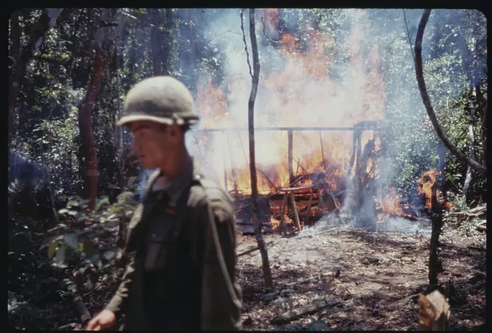 Framed Print : American Soldiers near Burning Vietnamese Hut Framed Print : American Soldiers near Burning Vietnamese Hut
