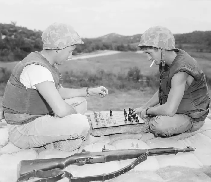 Framed Print : American Soldiers Playing Chess Framed Print : American Soldiers Playing Chess