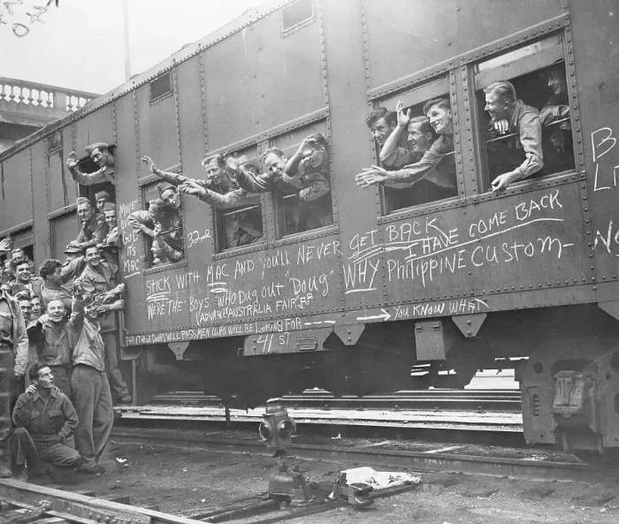 Framed Print : American Soldiers Returning from World War II by Train Framed Print : American Soldiers Returning from World War II by Train