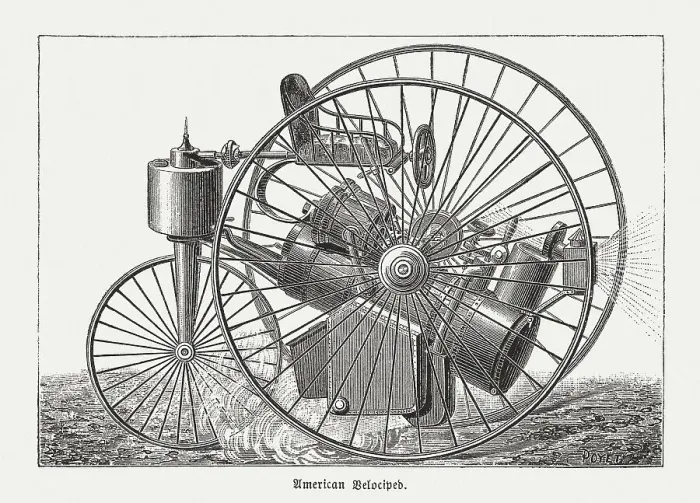 Framed Print : American Steam Velocipede, three-wheeler by Sauerbronn-Davis, wood engraving, published 1888 Framed Print : American Steam Velocipede, three-wheeler by Sauerbronn-Davis, wood engraving, published 1888