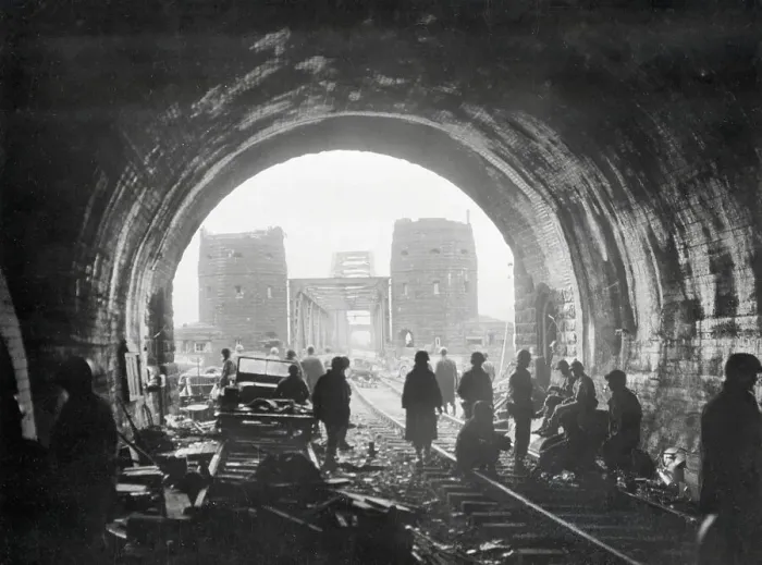 Framed Print : American Troops Crossing Remagen Bridge Framed Print : American Troops Crossing Remagen Bridge