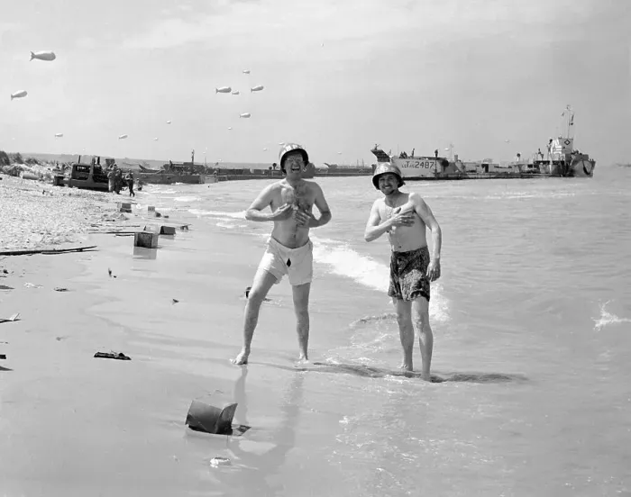 Framed Print : American Troops Enjoying Beach While on Leave