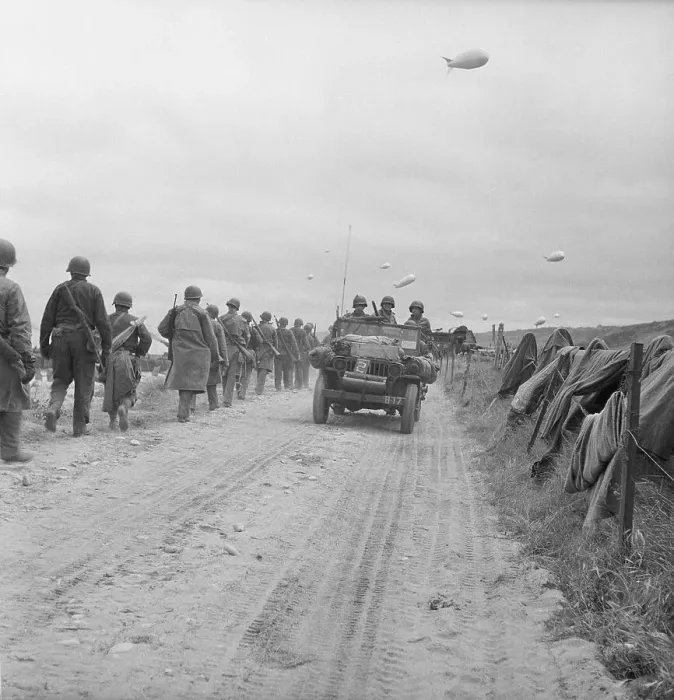 Framed Print : American Troops Marching on D-Day Framed Print : American Troops Marching on D-Day