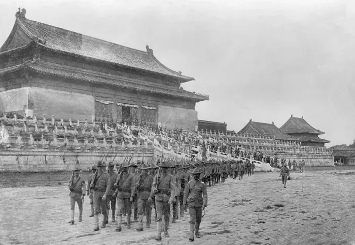 Framed Print : American Troops Marching in Forbidden City Framed Print : American Troops Marching in Forbidden City