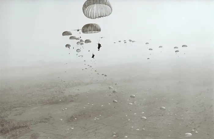 Framed Print : American Troops Parachuting in Saigon Framed Print : American Troops Parachuting in Saigon