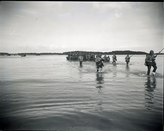 Framed Print : American Troops Trudge Through Water Framed Print : American Troops Trudge Through Water