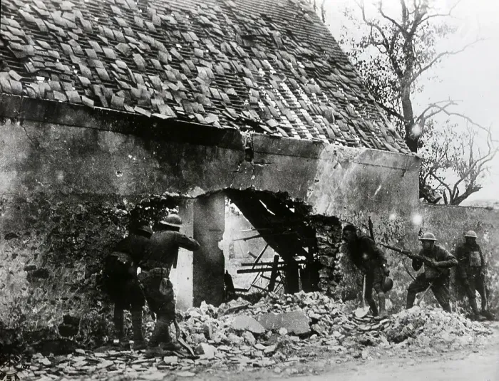 Framed Print : Americans Surrounding German-Held House Framed Print : Americans Surrounding German-Held House