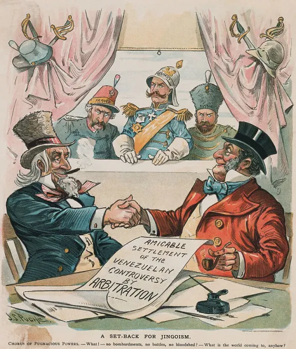 Framed Print : Amicable Settlement of the Venezuelan Controversy by Arbitration Political Cartoon Framed Print : Amicable Settlement of the Venezuelan Controversy by Arbitration Political Cartoon